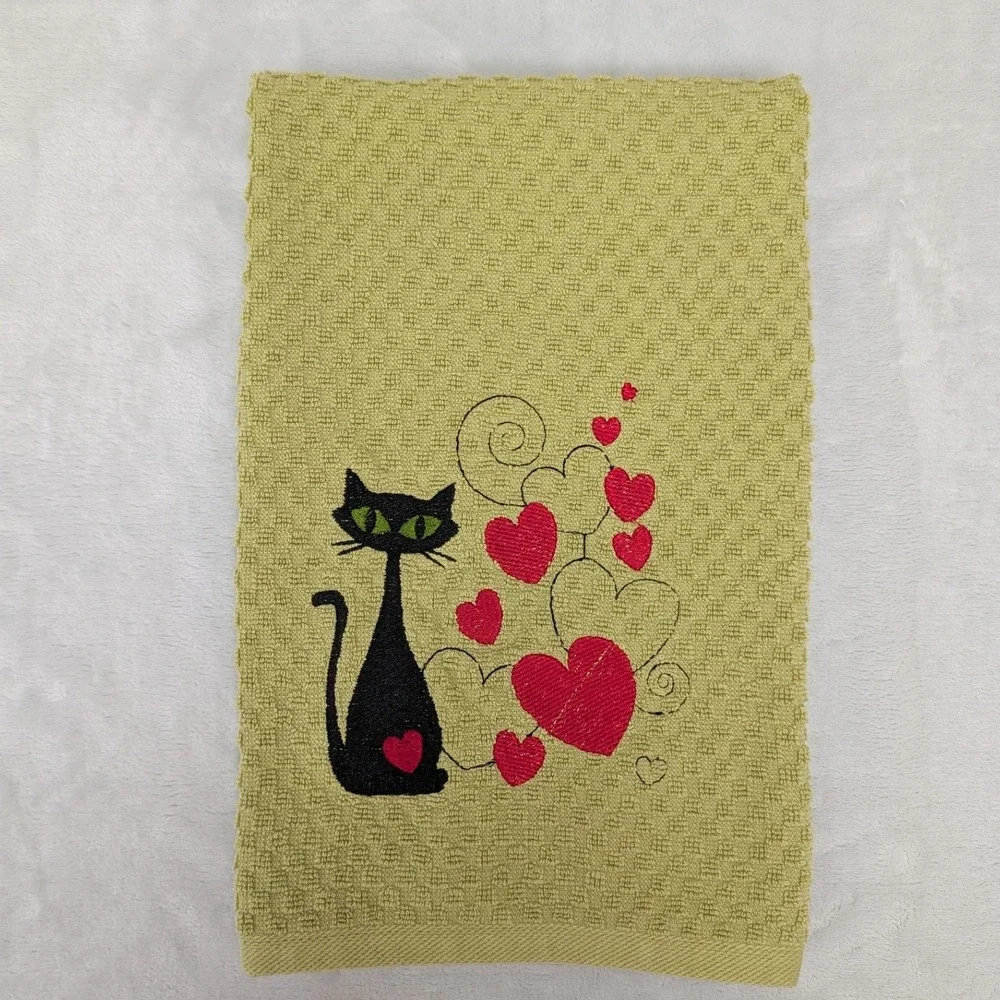 Mid Mod Cat Hearts Valentine Retro Mid Century Modern Kitchen Bar Hand Towel